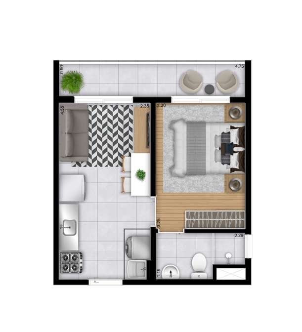 Planta 02 - 1 dorm 29,41m