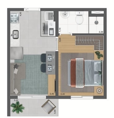 Planta 02 - 1 dorm 26,85m