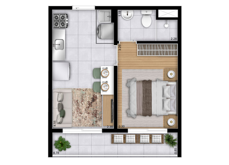 Planta 03 - 1 dorm 28,55m