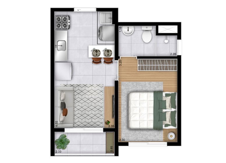 Planta 02 - 1 dorm 26,51m