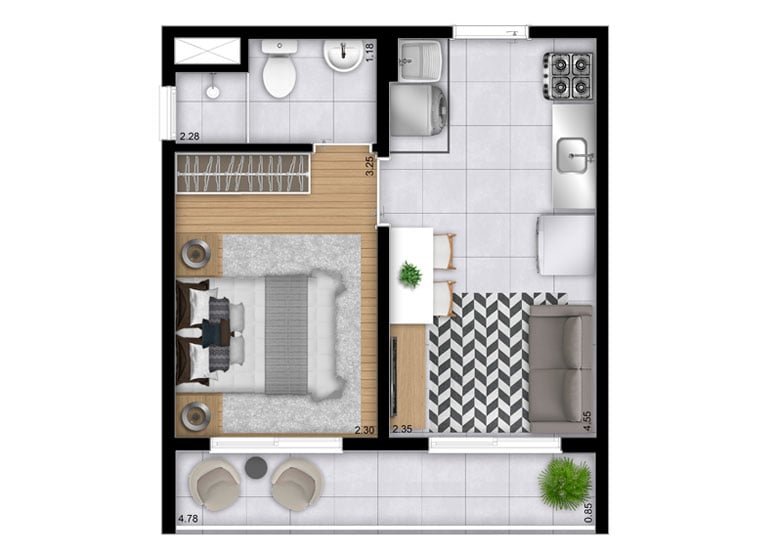Planta 04 - 1 dorm 29,06m