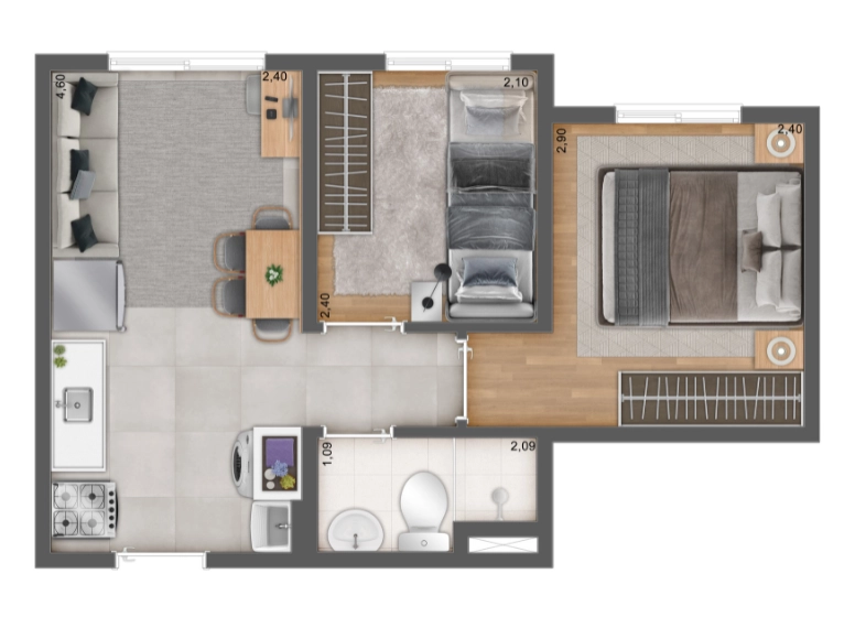 Planta 01 - 2 dorm 31,78m