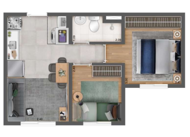 Planta 03 - 2 dorm 32,05m