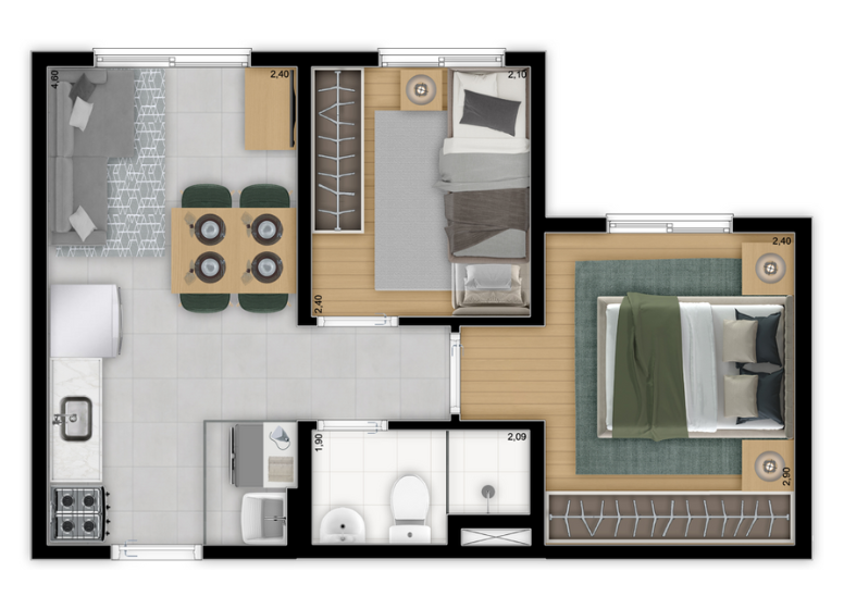 Planta 01 - 2 dorm 32m