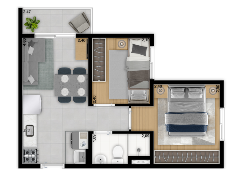 Planta 02 - 2 dorm 34m