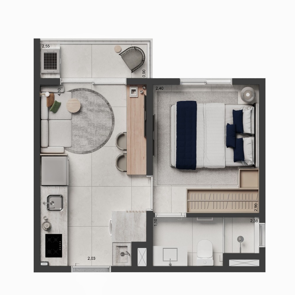 Planta 01 - 1 dorm 25m