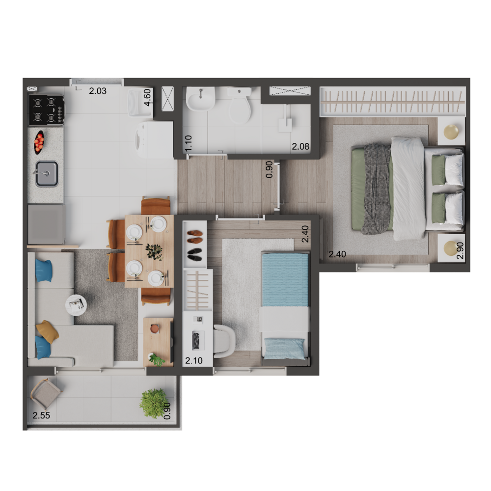 Planta 02 - 2 dorm 34m