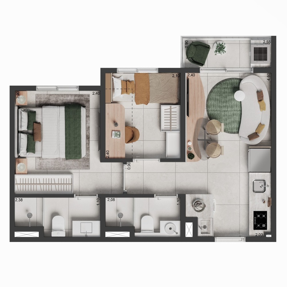 Planta 03 - 2 dorm 37m