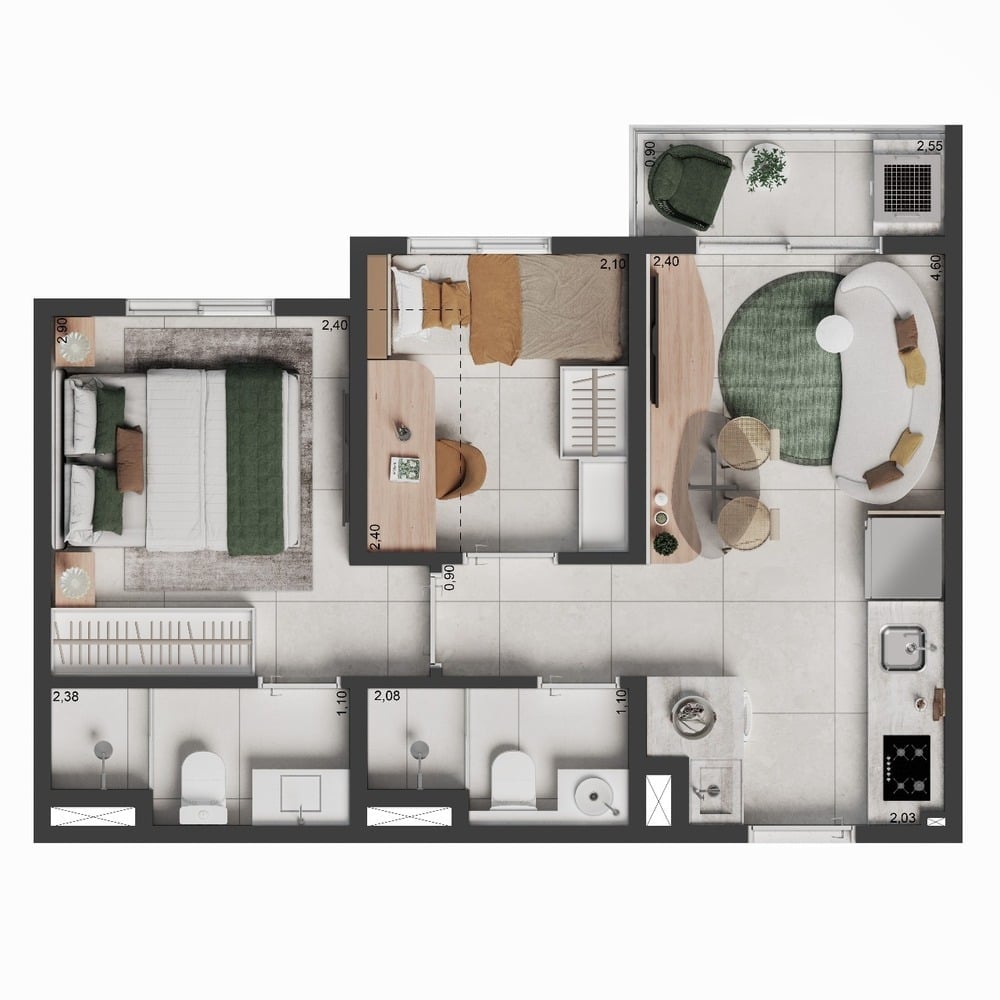 Planta 03 - 2 dorm 37m