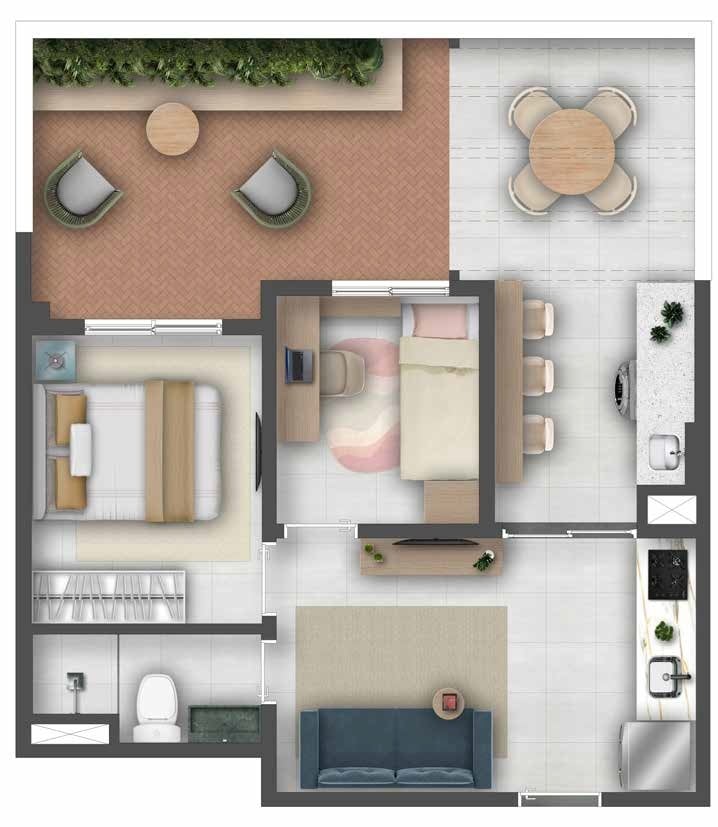 Planta 04 - 2 dorm 55,87m - garden
