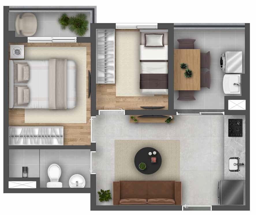 Planta 03 - 2 dorm 38,13m