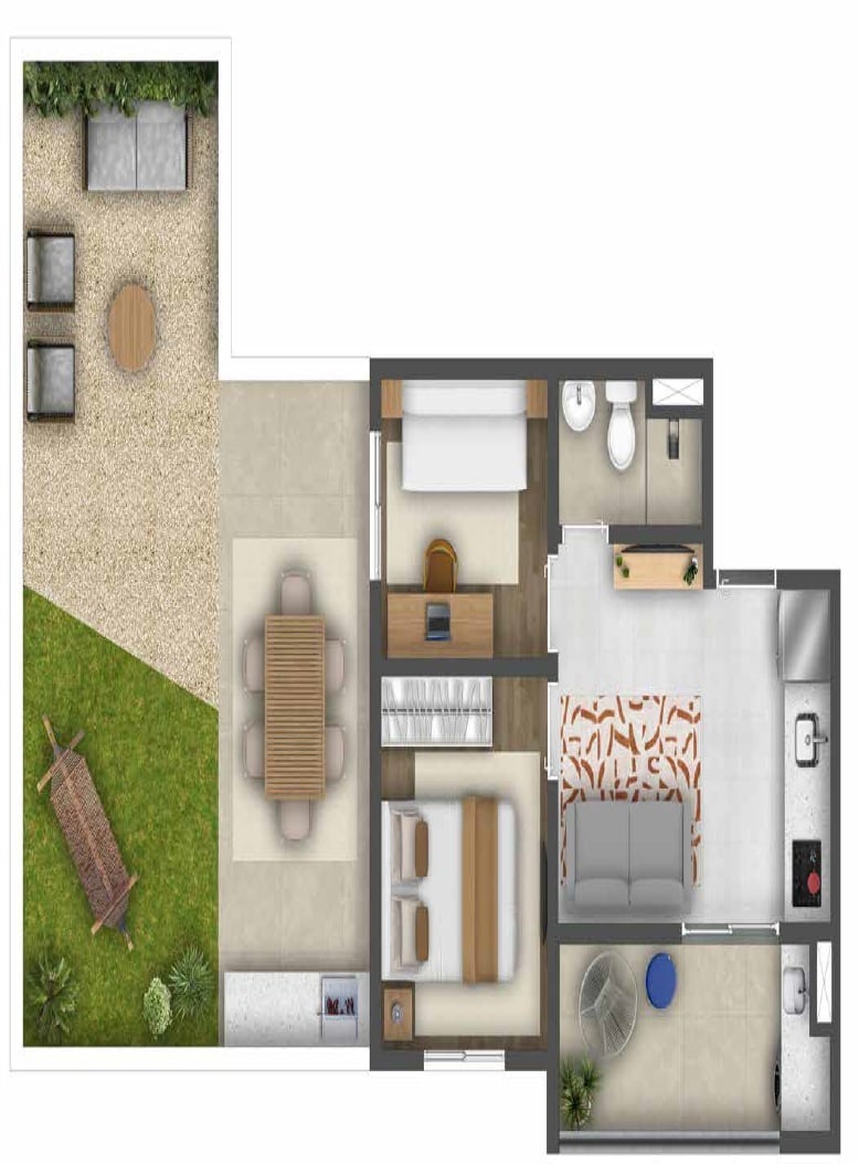 Planta 05 - 2 dorm 71,19m - garden