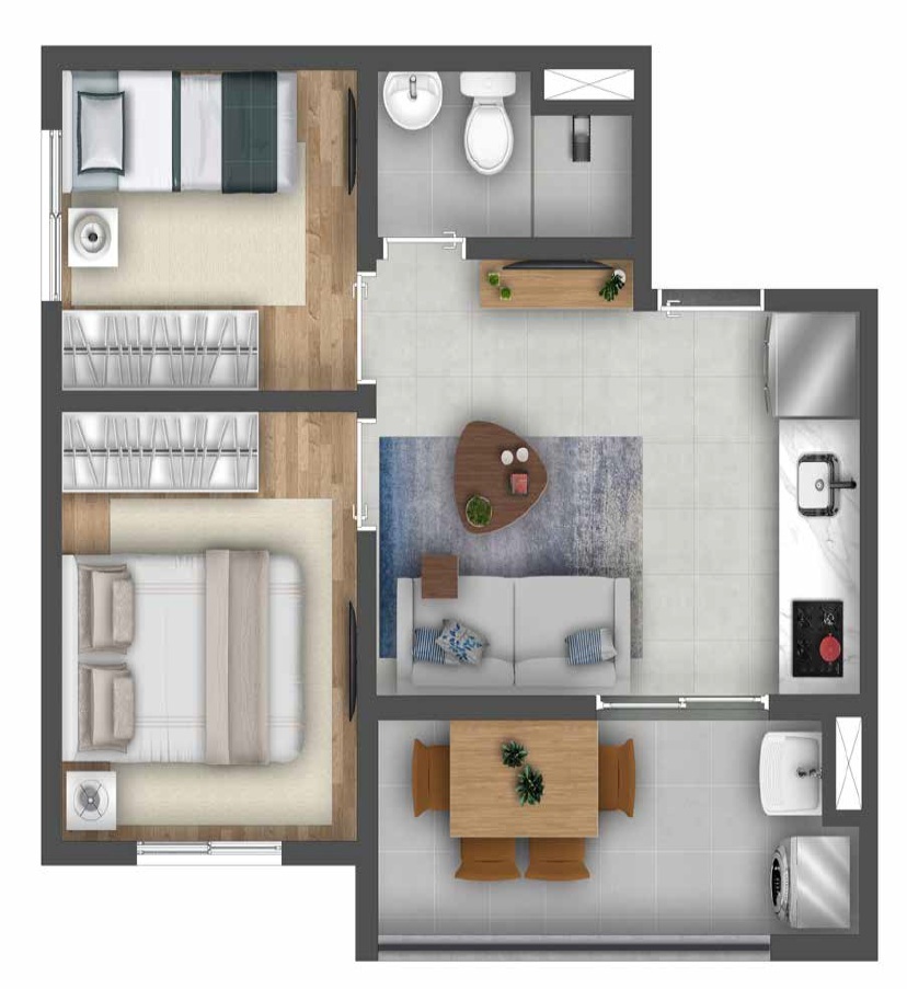 Planta 02 - 2 dorm 36,75m