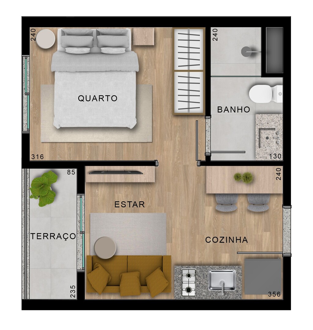 Planta 02 - 1 dorm 24,24m