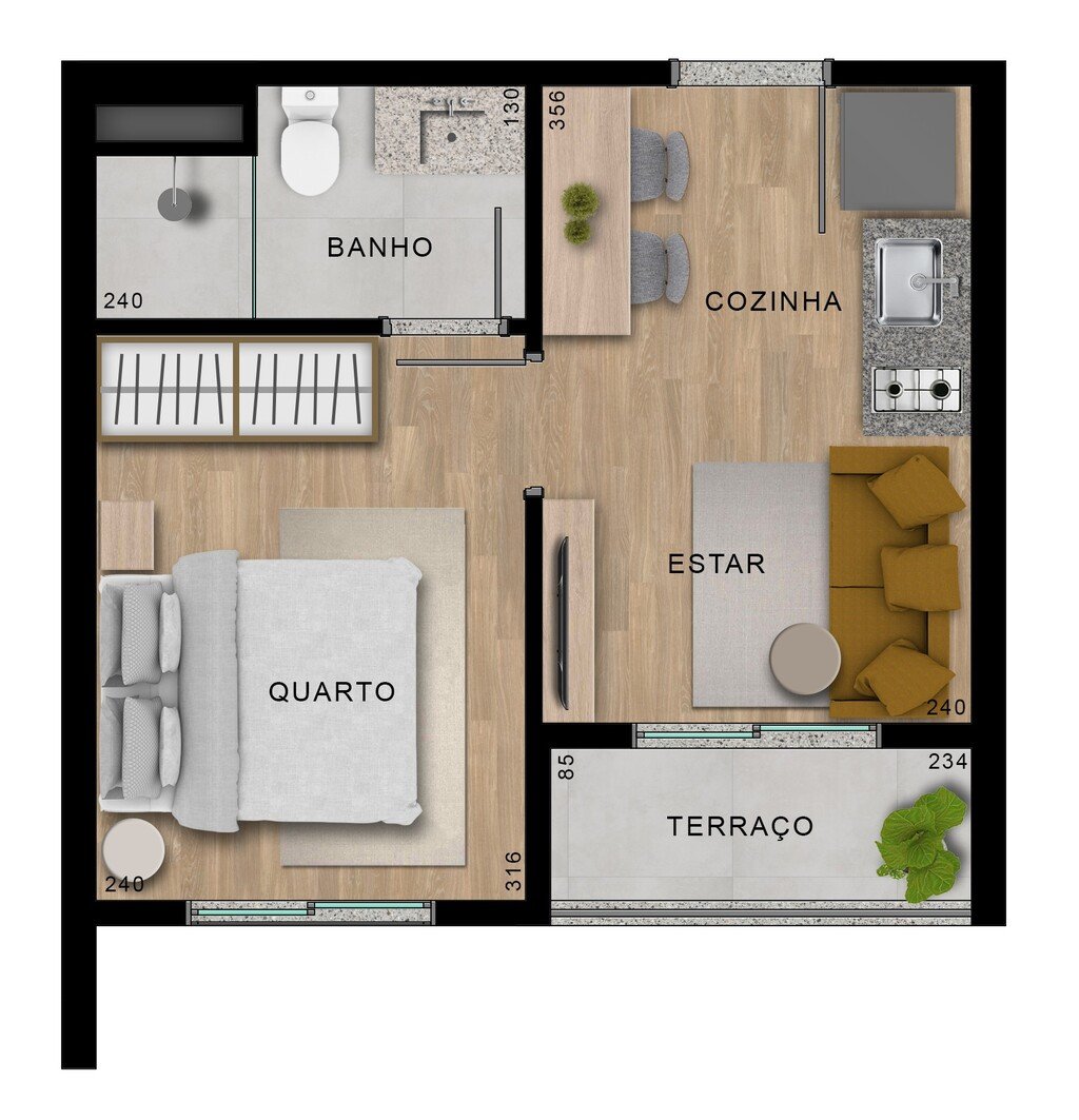 Planta 04 - 1 dorm 24,36m