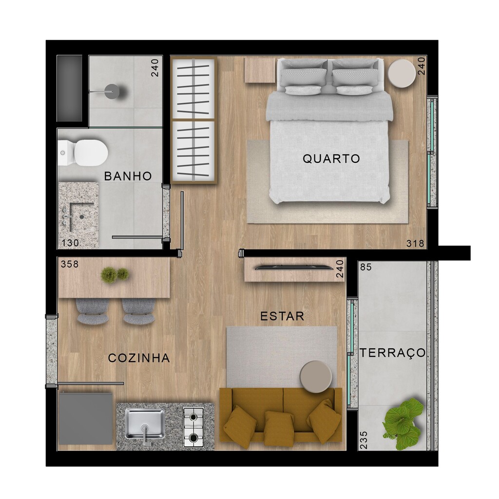 Planta 01 - 1 dorm 24,19m