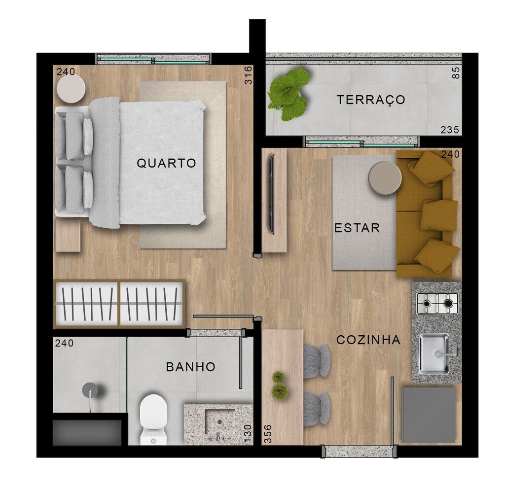 Planta 03 - 1 dorm 24,26m