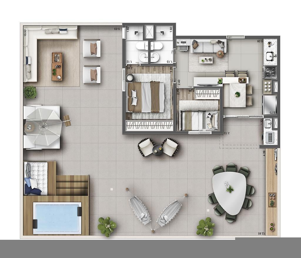 Planta 11 - 2 dorm 137,24m - garden