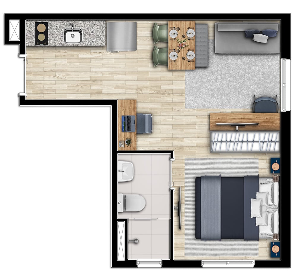 Planta 05 - 1 dorm 26 19m - studio