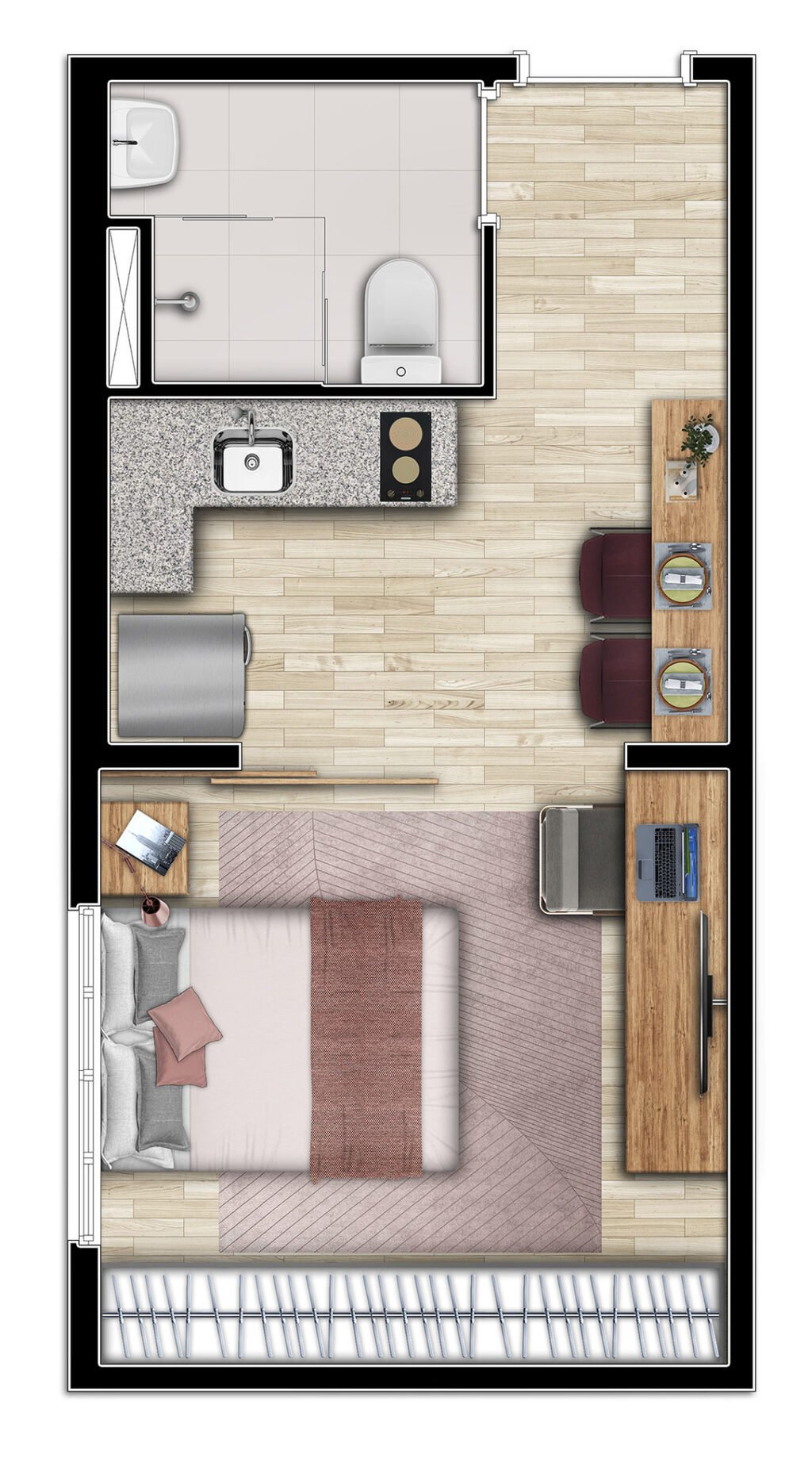 Planta 03 - 1 dorm 25 89m - studio