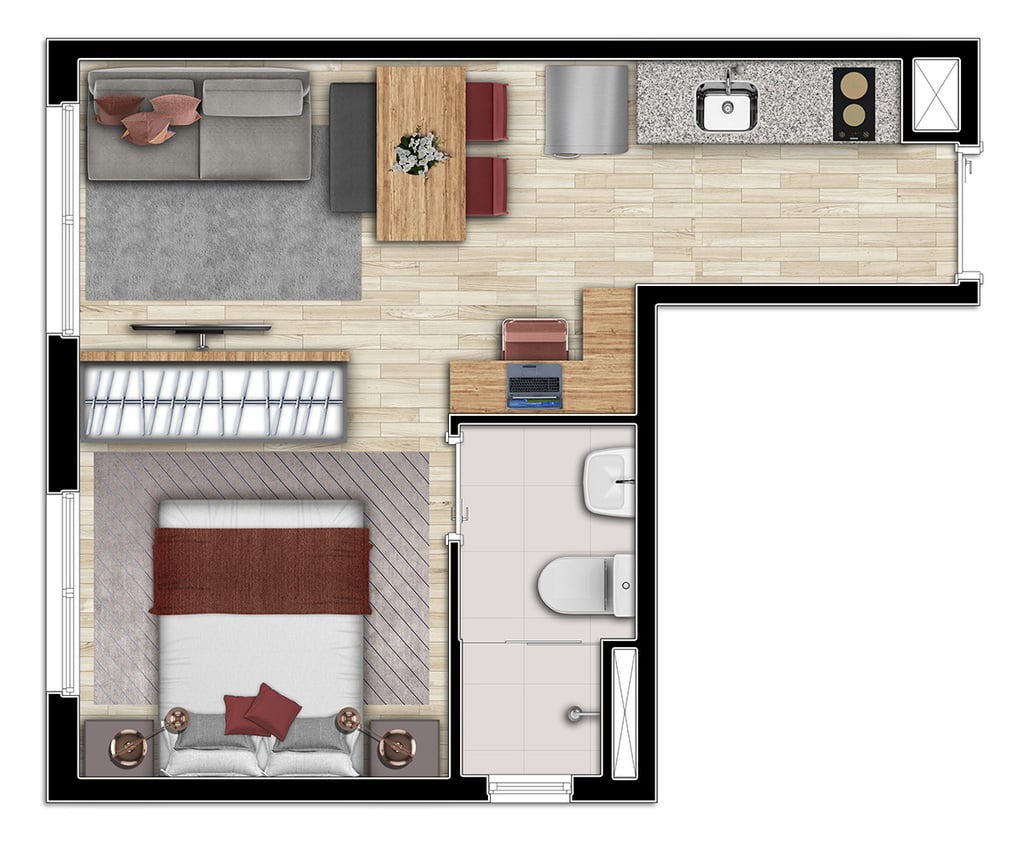 Planta 01 - 1 dorm 24 20m - studio