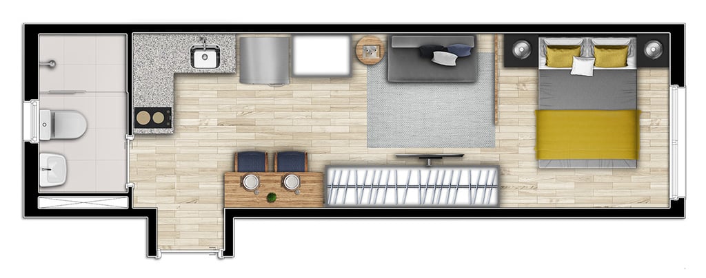 Planta 02 - 1 dorm 25 74m - studio