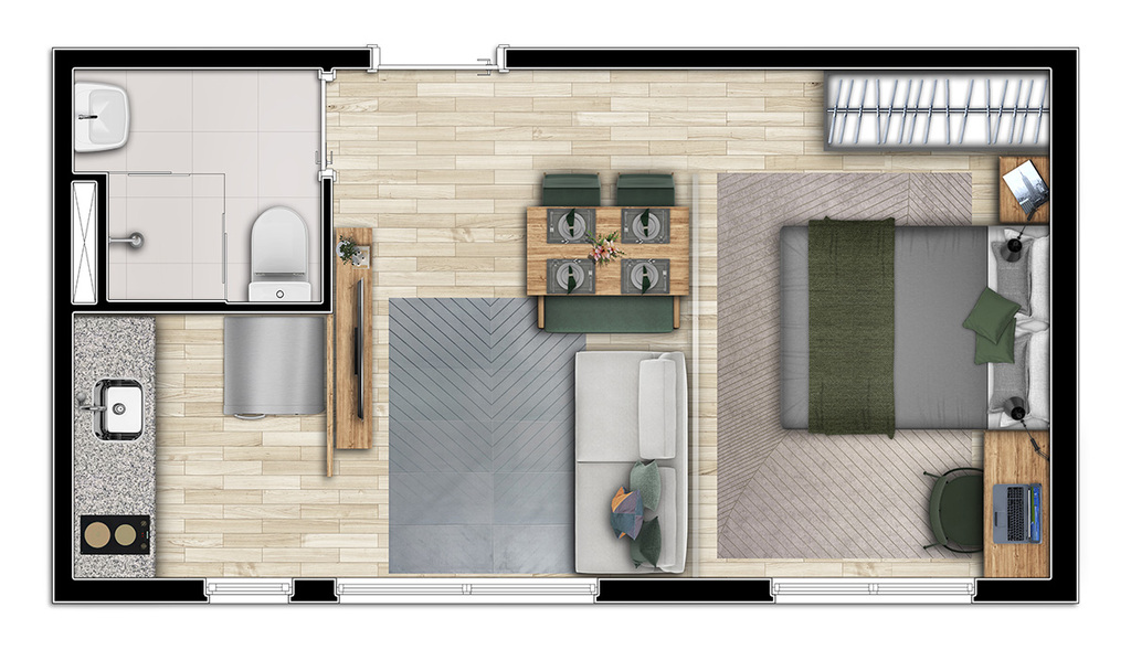Planta 04 - 1 dorm 25 98m - studio