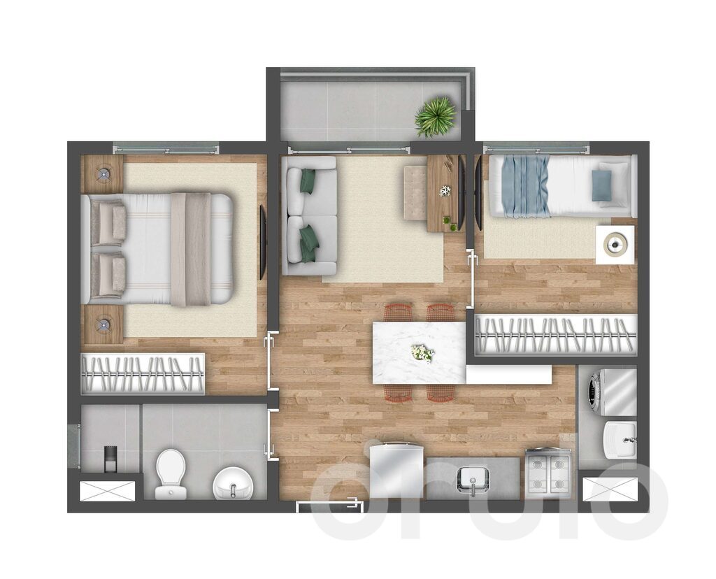 Planta 01 - 2 dorm 36,66m