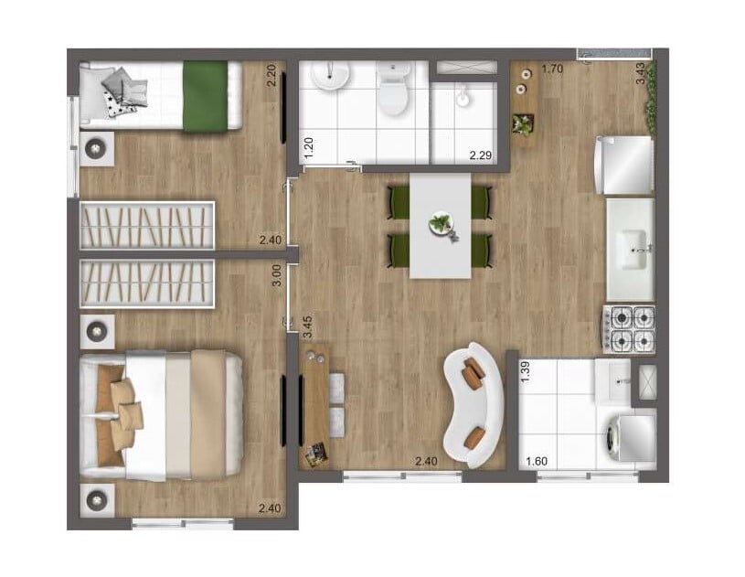 Planta 03 - 2 dorm 35m
