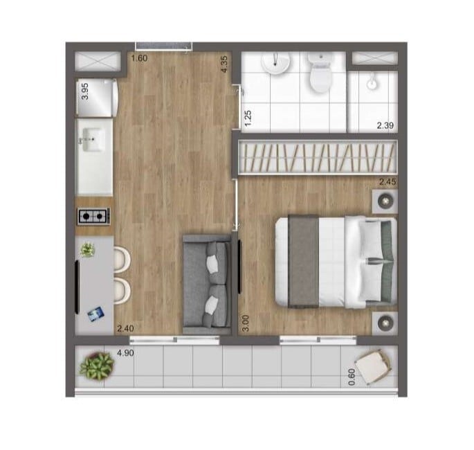 Planta 01 - 1 dorm 27m