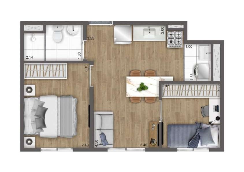 Planta 02 - 2 dorm 34m