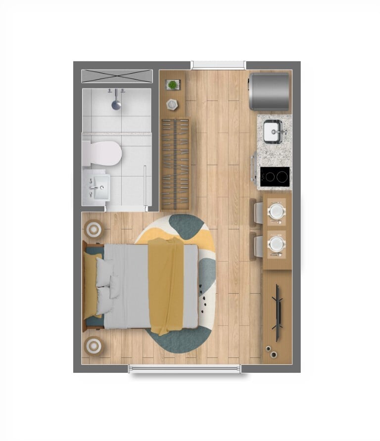 Planta 01- 1 dorm 17m - studio