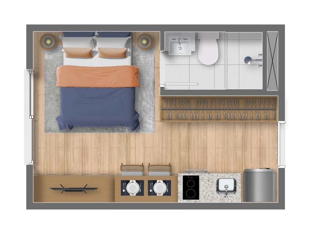 Planta 01 - 1 dorm 17m - studio