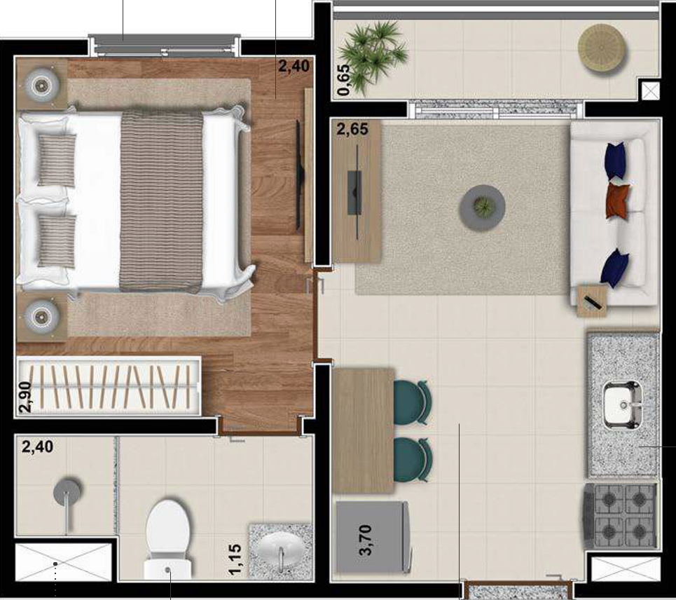Planta 01 - 1 dorm 25 01m