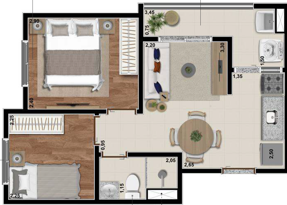Planta 03 - 2 dorm 34 97m