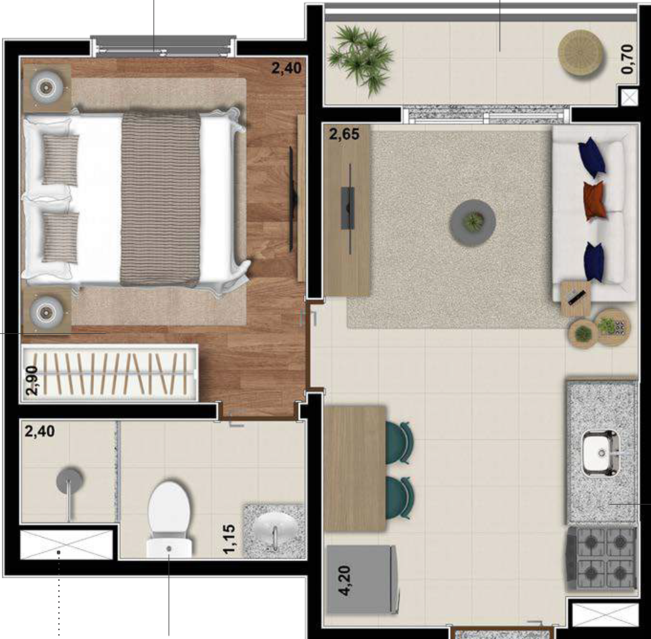 Planta 02 - 1 dorm 26 64m
