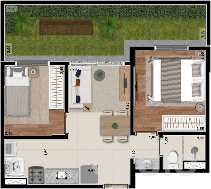 Planta 10 - 2 dorm 48 76m - garden