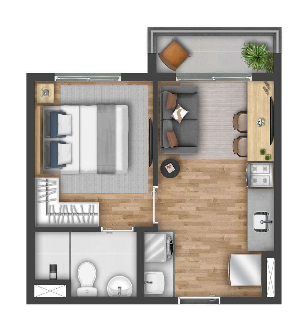 Planta 02 - 1 dorm 27m