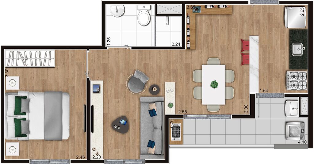 Planta 03 - 1 dorm 39m - opo