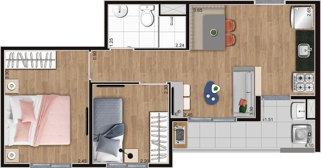 Planta 02 - 2 dorm 39m