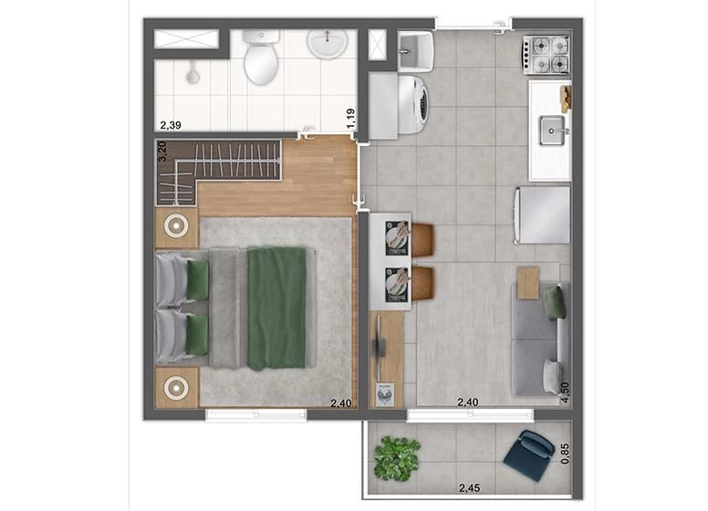 Planta 02 - 1 dorm 26,85m