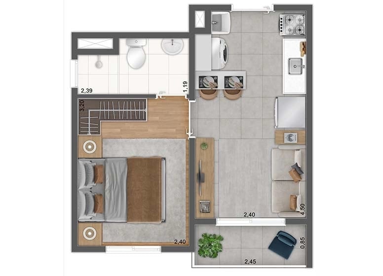 Planta 03 - 1 dorm 27,22m