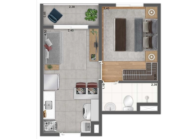 Planta 01 - 1 dorm 26,82m