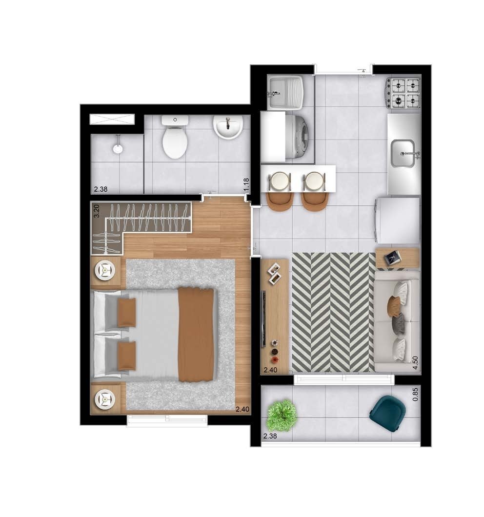 Planta 02 - 1 dorm 27,30m