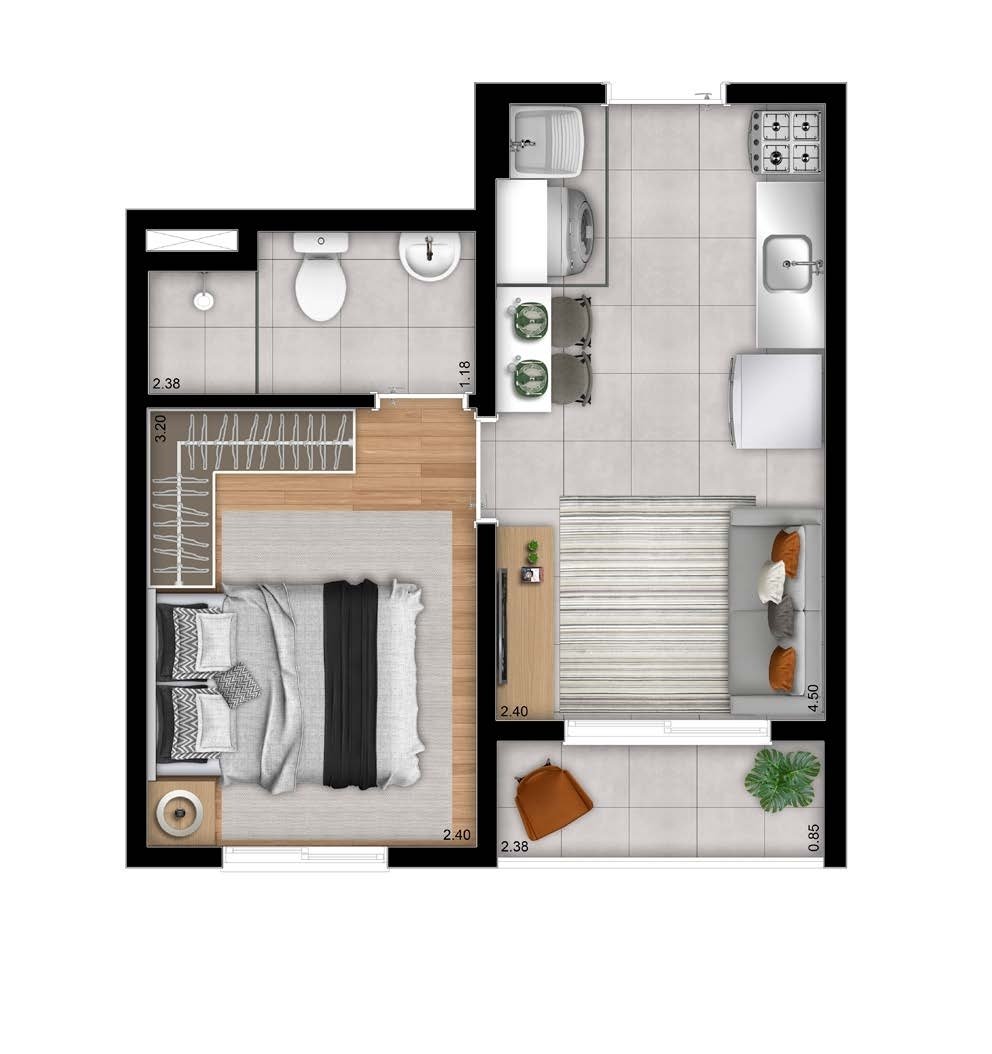 Planta 01 -1 dorm 26,85m