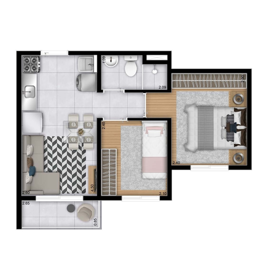 Planta 03 - 2 dorm 35,24m