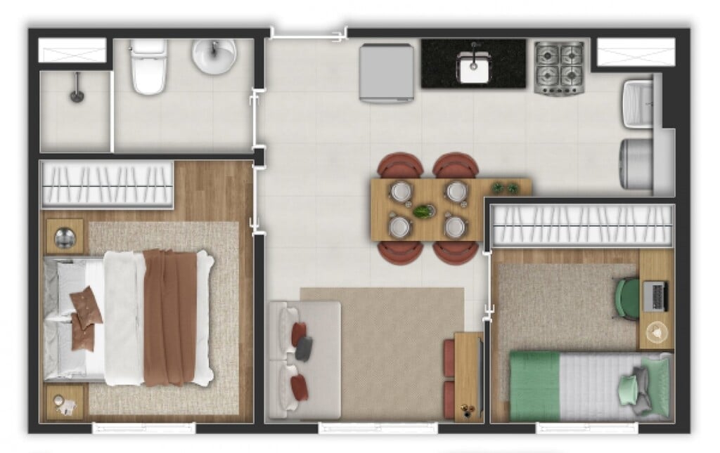 Planta 02 - 2 dorm 34m