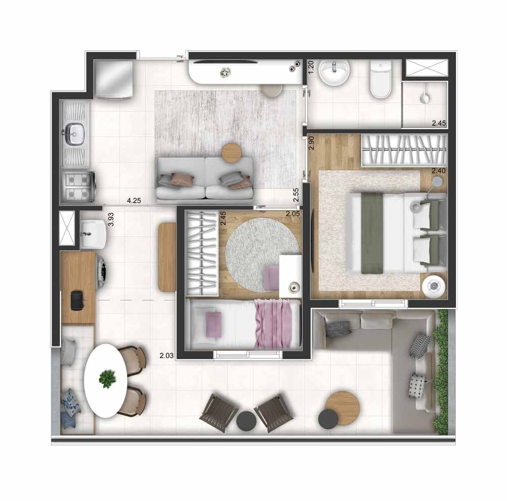 Planta 09 - 2 dorm 47m - garden