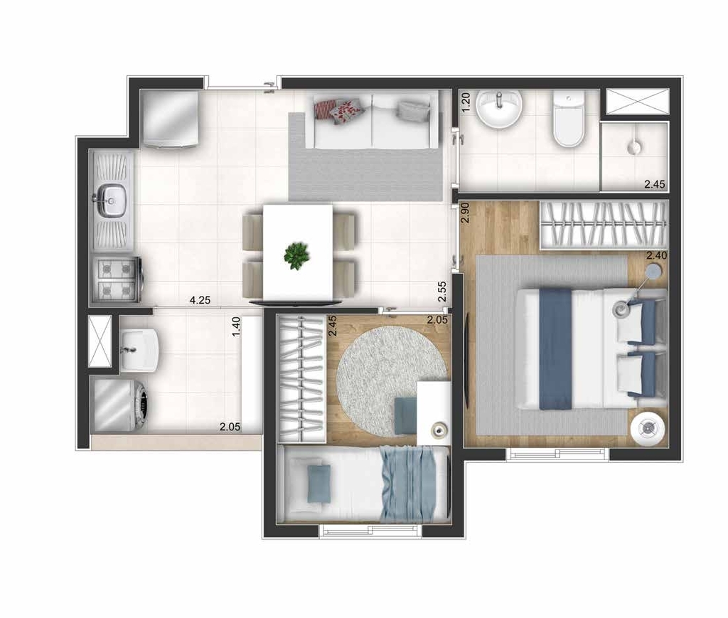 Planta 03 - 2 dorm 32m