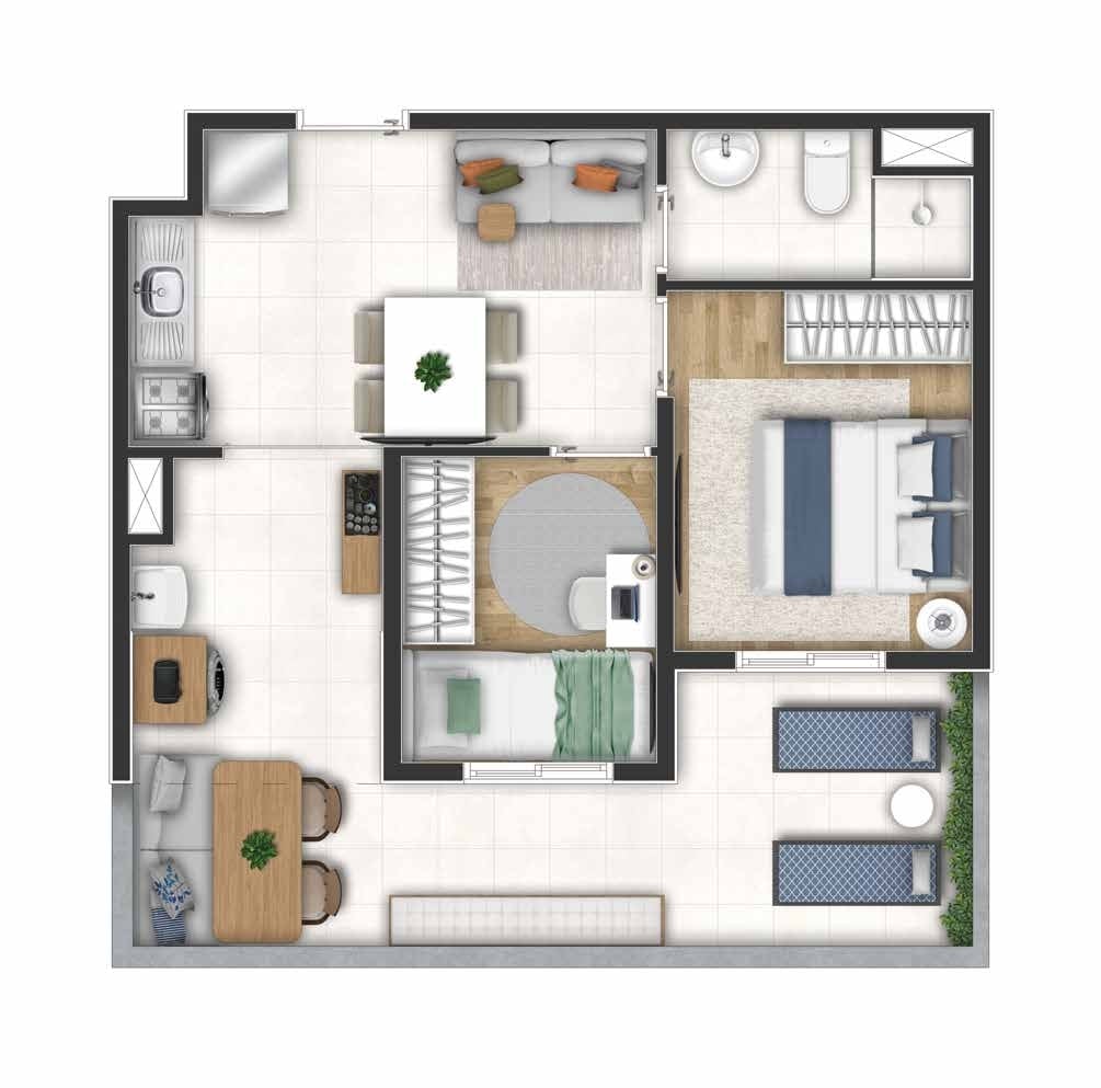 Planta 07 - 2 dorm 47m - garden